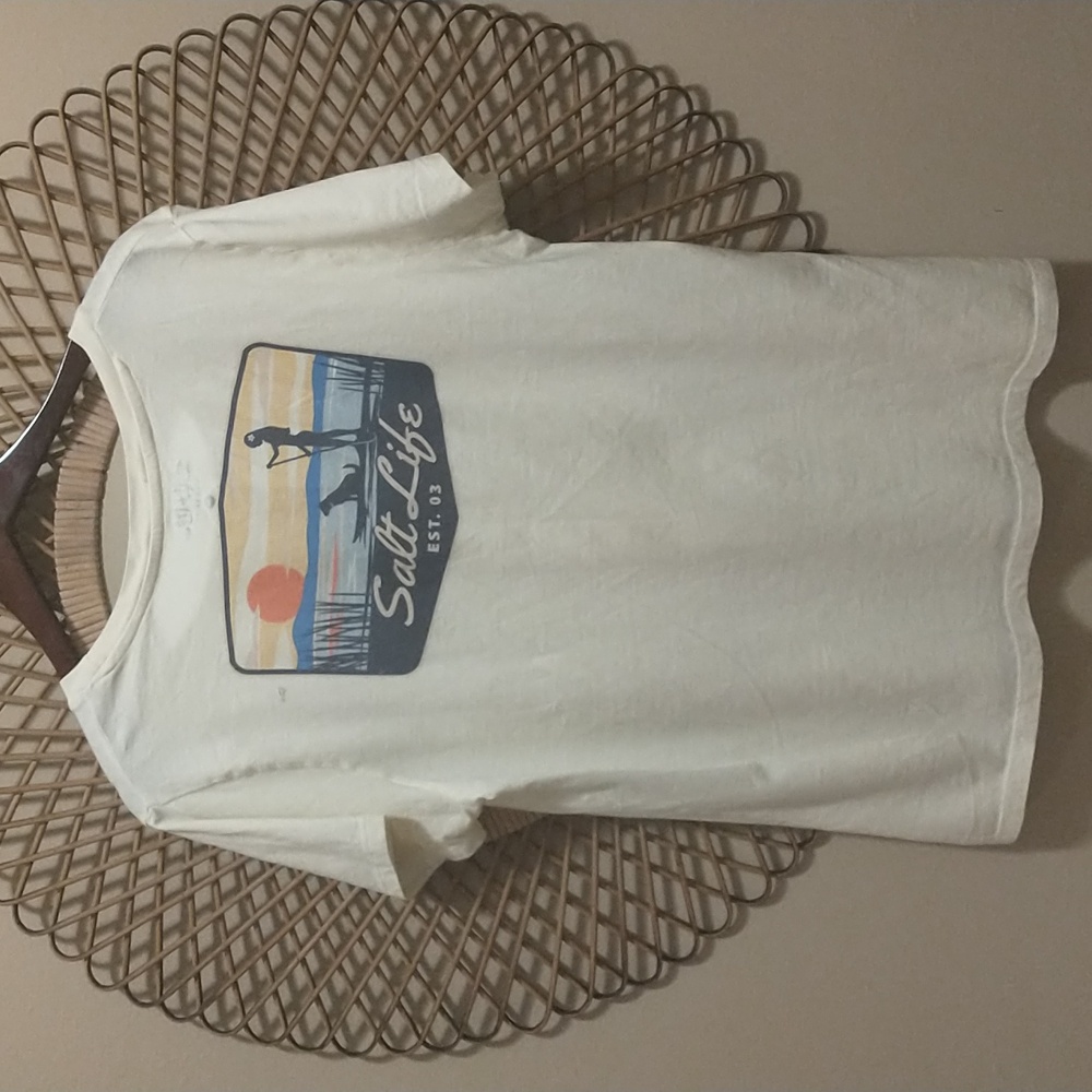 Womens Salt Life T Shirt Paddleboard Girl With Dog Size Large Cream